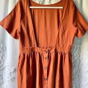 Open Back Terra Cotta Linen Blend Cottage Dress